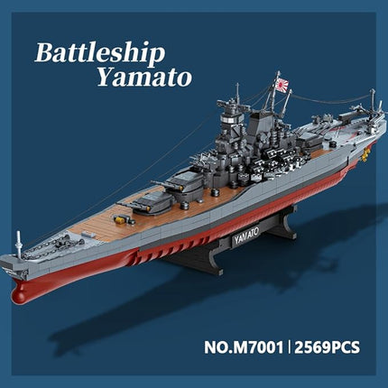 MISINI M7001 1:300 Japanese Yamato Battleship Building Blocks Set, 2569 Pieces WWII Navy Ship MOC Toy, Excellent Battleship Model Building Gift and Collection for Military Enthusiasts and Adults