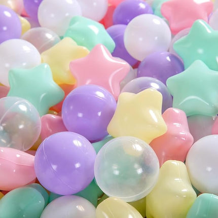 Ball Pit Balls Pack of 100 200 500 - Star and Round Set BPA Free Phthalate Free Non-Toxic Crush Proof Play Balls Soft Plastic Balls for Toddlers Baby Kids Birthday Pool Tent Party