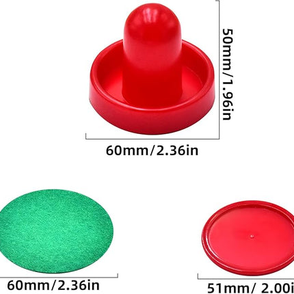 1 Set Mini Air Hockey Pushers and Air Hockey Pucks Great Goal Handles Pushers Goal Handles Paddles Replacement Accessories - 2 Red Air Hockey Pushers and 4 Red Pucks (60mm)