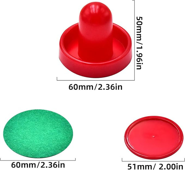 1 Set Mini Air Hockey Pushers and Air Hockey Pucks Great Goal Handles Pushers Goal Handles Paddles Replacement Accessories - 2 Red Air Hockey Pushers and 4 Red Pucks (60mm)