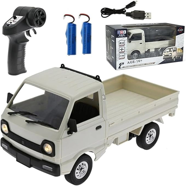 D12Mini Kei Truck RC Car, 1/16 2.4Ghz Remote Control Rock Crawler Off Road Truck with Brushed Motor, LED Headlights, Middle Engine Rear Drive RTR Toys Car for Adults