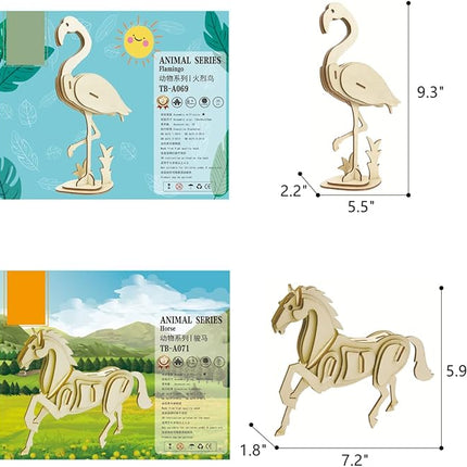 3D Wooden Wild Animal Puzzle - 6 Piece Set Wood Wild Animals Skeleton Assembly Model Kits - Wooden Crafts DIY Brain Teaser Puzzle - STEM 3D Puzzle Gifts for Adults & Teens