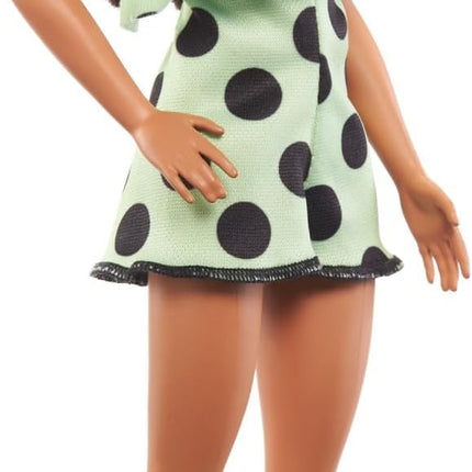 Barbie Fashionistas Doll #200 with Brunette Hair, Green Polka Dot Romper & Accessories Including Orange Heels & Sunglasses