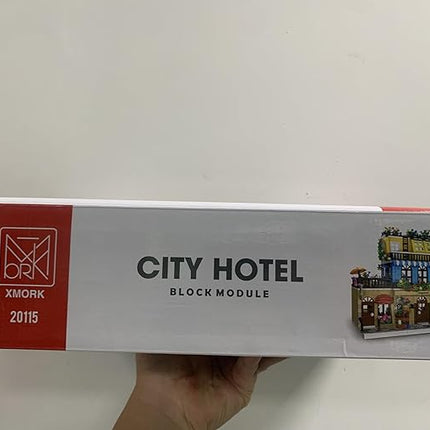 City Hotel Architecture Building Kit with Lights,3 Levels Garden Hotel Model Building Blocks Toy,for 12+Age Teen,Adult（1464 Pieces）