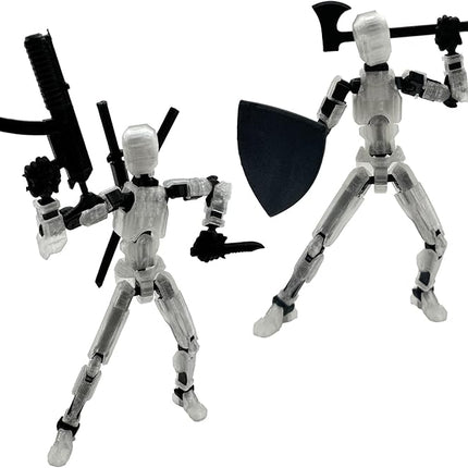(Assembly Completed) 3D Printed Figure 5.54-inch Dummy13 with Weapon Expansion Set, Full Body Mechanical Movable Toy, Desk Decoration. (Transparent)