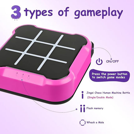 Tic Tac Toe Game, 4 in 1 Handheld Educational Game Machine, Electronic Tic Tac Toe Game for Education and Memory Growth, Home, Toy Board Game for Kids and Adults (Purple)