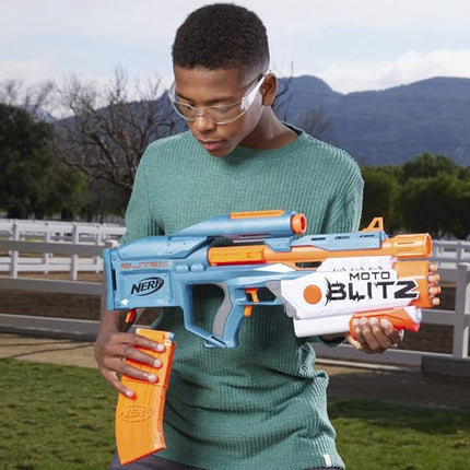 Nerf Elite 2.0 Motoblitz CS-10 Blaster, Motorised 10-Dart Blasting, Airblitz 6 Darts at Once, Clip, 22 Elite Darts