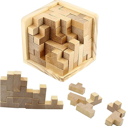 Wooden Brain Teaser Puzzle Cube Wooden Puzzles T-Shaped Jigsaw Logic Puzzle Educational Toy for Kids and Adults by AHYUAN (Natural)