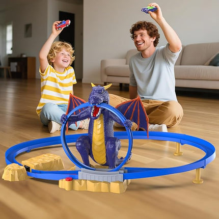 VATOS Dragon Slot Track Cars Set Toys - Racing Car Toy with Light & Spray, 4-7 Years Old Boy Girls Toys, Activity Indoor Kids Track Race Car Gifts