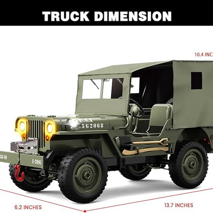 Remote Control Truck, RC Willys Military Jeep Car 1/12 Scale with Rechargeable Battery & Winch System, 2.4Ghz 4x4 Off-Road Remote-Control Crawler Vehicle for Boys Adult, Christmas Birthday Gift
