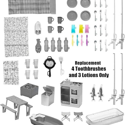 Replacement Label Sheets, Barbie Size Rug, Blanket and Towel for Barbie Doll Dream Camper Vehicle Playset - HCD46