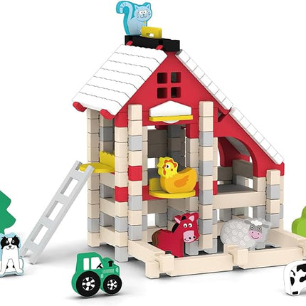 127PCS Wooden Building Blocks Set for Toddlers, Construction City Stacking Toys, Preschool Learning Educational Toys for Kids 3+ Years Girls and Boys (Farm)