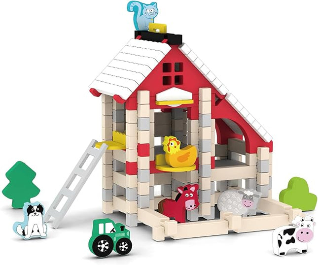 127PCS Wooden Building Blocks Set for Toddlers, Construction City Stacking Toys, Preschool Learning Educational Toys for Kids 3+ Years Girls and Boys (Farm)