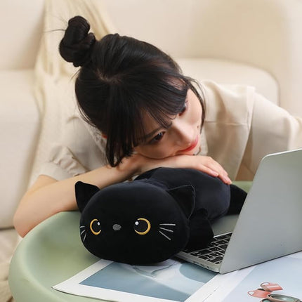 SQEQE Weighted Black Cat Plush, Weighted Black Cat Stuffed Animal, Cute Plushies Soft Pillow Toy Gift for Kids Adults 23.6 Inch, 3.1 Lbs