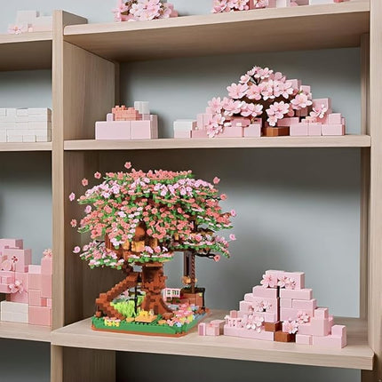 Cherry Blossom Tree Building Block Set Gift for Adults, Cherry Bonsia Treehouse Micro Building Blocks, Japanese Sakura Flowers House 2138PCS