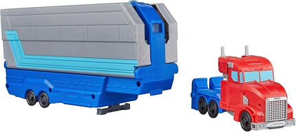 Transformers EarthSpark Optimus Prime Battle Trailer Playset with Action Figure, Lights and Sounds, Electronic Truck Toys for Kids 6 and Up