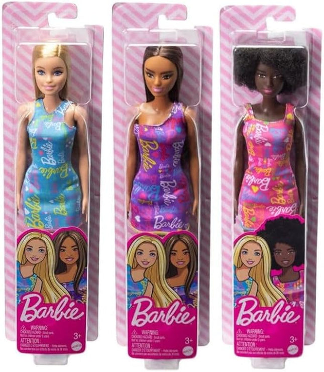 Barbie Fabulous Dolls with Signature Logo Dress Collector Bundle of 3 (Blue, Purple & Pink) | 11¾″ Fashion Dolls – Ages 3+