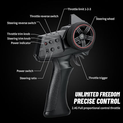 1:18 Scale All Terrain Remote Control Car, 2.4 GHz 4WD RC Rock Crawler with LED Lights, 12KPH Off-Road Pickup Truck Vehicle Toys RTR Gift for Adults