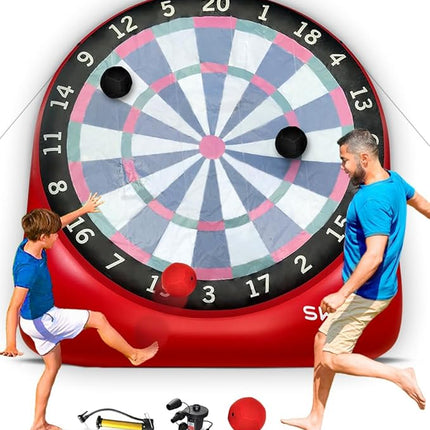 SWOOC Games - XL Giant Kick Darts (Over 8ft Tall) with 15+ Games Included - Jumbo Soccer Darts w/Air Pump - Big Inflatable Games - Carnival Games - Giant Outdoor Games & Activities - Giant Yard Games
