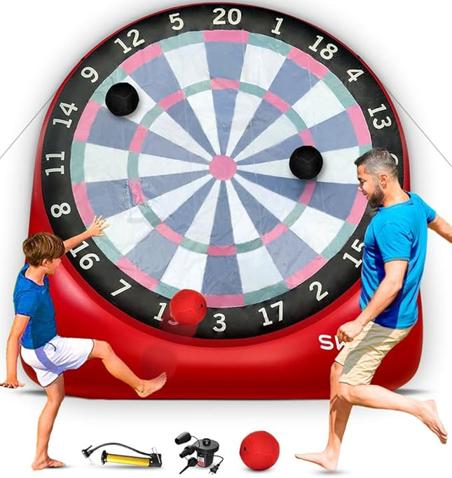 SWOOC Games - XL Giant Kick Darts (Over 8ft Tall) with 15+ Games Included - Jumbo Soccer Darts w/Air Pump - Big Inflatable Games - Carnival Games - Giant Outdoor Games & Activities - Giant Yard Games
