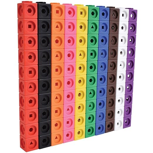 edxeducation Math Cubes | Set of 100 Counting Blocks with 5 Shapes | Math Manipulatives for Preschoolers | Shape and Color Sorting Toys | 10 Colors