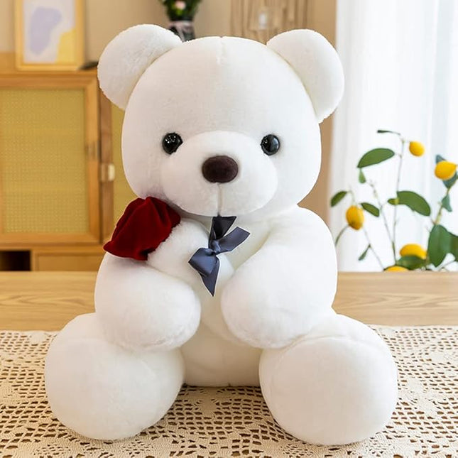 Teddy Bear Plush Stuffed Animal,Cute Teddy Bear with Rose,Sweet Rose Bear Gift for Your Loved One, Teddy Bear for Girlfriend Kids Birthday, Valentine, Christmas(13.7 inches, White)