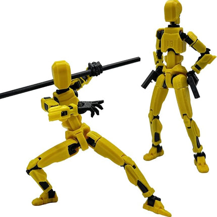 3D Printed 5.54-inch Multi-Jointed Action Figures Dummy13, Full Body Mechanical Movable Toy, Multiple Accessories, Hand Painted Figure, Desk Decoration, Creative Gifts (Bright Yellow)