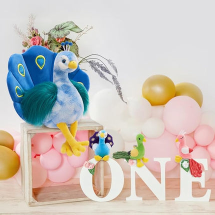 MorisMos Plush Peacock Stuffed Animal with 3 Baby Bird Plush Toys,18''Mommy Peacock Toys for Girl Boy Kid,Realistic Bird Stuffed Animals Gift for Birthday Decor Baby Shower Christmas,CE/CPC Certified