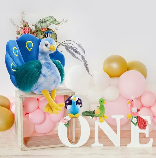 MorisMos Plush Peacock Stuffed Animal with 3 Baby Bird Plush Toys,18''Mommy Peacock Toys for Girl Boy Kid,Realistic Bird Stuffed Animals Gift for Birthday Decor Baby Shower Christmas,CE/CPC Certified