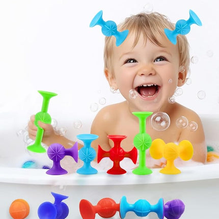 Suction Bath Toys for Baby, 12 Piece Starter Set Suction Cup Toys Preschool Sensory Fidget Toys for Toddlers 1-3 4-8 | No Hole Bath Toy | BPA Free Bath Toys (Large Size)