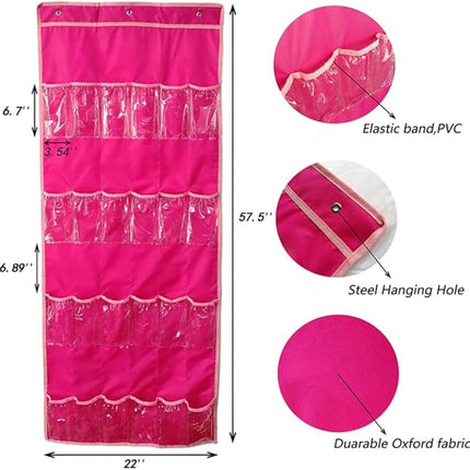 Hanging Over Door Toy Storage Organizer with 24 Clear View Pockets, Ideal for Lol Omg Dolls Barbie Dolls Surprise Doll, Cars and More Collectibles‘s Storage, Best Gift for Girls (Pink)