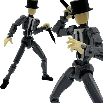 3D Printed 5.54-inch Multi-Jointed Action Figures Dummy13, Full Body Mechanical Movable Toy, Multiple Accessories, Hand Painted Figure, Desk Decoration, Creative Gifts (Y-Gray Gentleman)