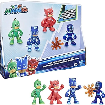 PJ Masks Night Time Mission Glow-in-The-Dark Action Figure Set, Preschool Toy for Kids Ages 3 and Up, 4 Figures and 1 Accessory