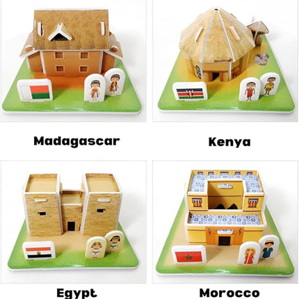 3D Puzzle Set - Traditional Houses Collection: Build 8 Country Models with Authentic Costumes, DIY Kit for Hobbyists, Creative Toy and Home Decor (Africa and Oceania)