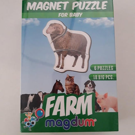 Farm Magnetic Puzzles for Kids – 6 Big Magnetic Animals for Baby - Realistic Toddler Magnet for Refrigerator - Travel Games – Real Farm Magnets for Fridge - Learning Toy Set - Baby Educational Gift