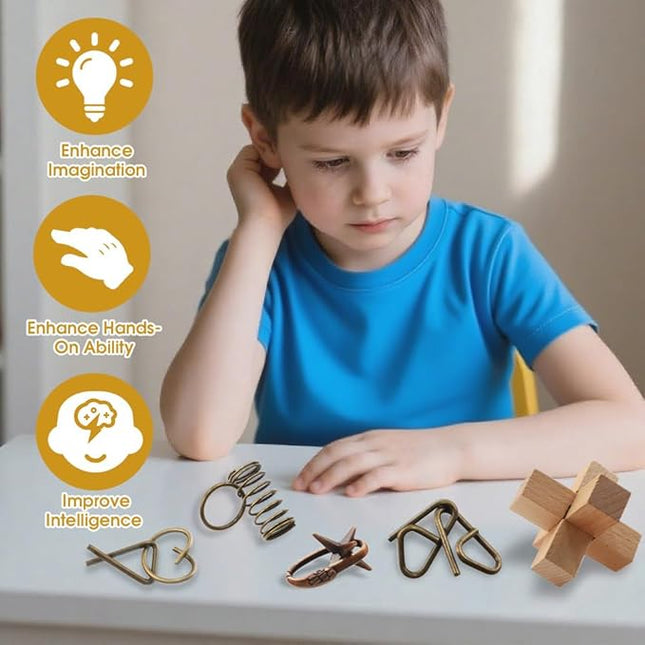 24PCS Brain Teaser Puzzles for Adults, Mind Puzzle Ancient Wooden and Metal Puzzles 3D Unlock Interlock IQ Education Puzzle Box Game for Adults