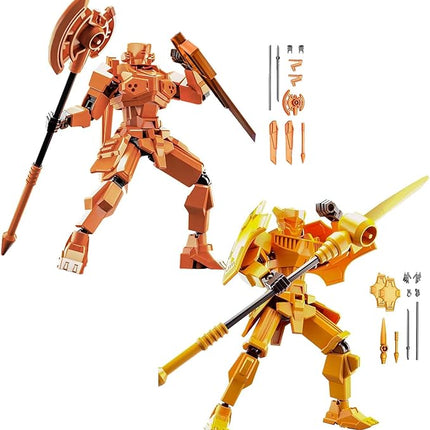 WEAREWE 2 Set DIY 3D Printed Action Figures Set 13 Luck 13 Action Figure Multi-Jointed Movable Mech Doll Robot(Orange-Yellow)