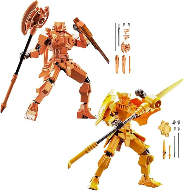 WEAREWE 2 Set DIY 3D Printed Action Figures Set 13 Luck 13 Action Figure Multi-Jointed Movable Mech Doll Robot(Orange-Yellow)