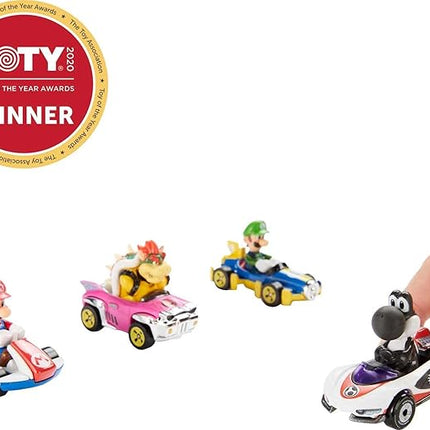 Hot Wheels Mario Kart Set of 4 Die-Cast Toy Cars with Attached Character Drivers, Includes Black Yoshi (Amazon Exclusive)