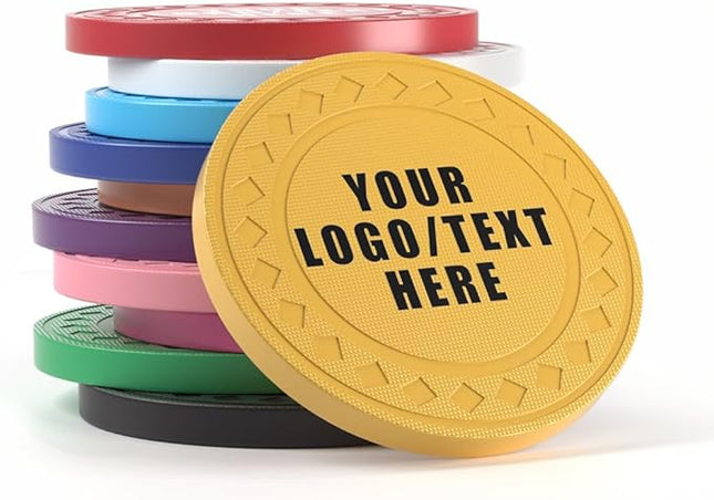 100 Personalized Plastic Diamond Chips, Print Your Image and Text, Tokens for Casino Player, Board Game, Late Night Poker Game, Party, Bar, Golf Ball Markers, Business Cards, Redemption