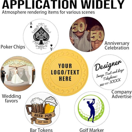 100 Personalized Plastic Diamond Chips, Print Your Image and Text, Tokens for Casino Player, Board Game, Late Night Poker Game, Party, Bar, Golf Ball Markers, Business Cards, Redemption