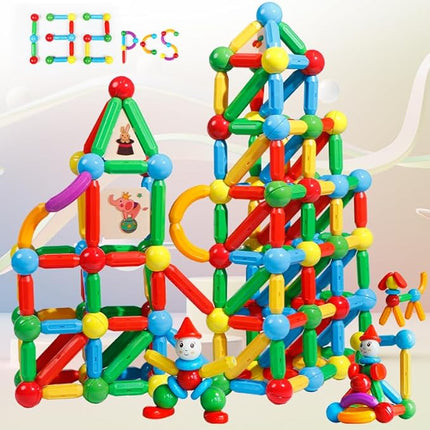 TOKBLOK Magnetic Building Blocks for Boys and Girls, 132Pcs Creative Magnetic Sticks and Balls STEM Construction Toys for Kids Toddlers Early Development Educational Learning