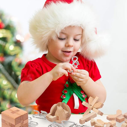 LESONG Brain Teasers Metal and Wooden Puzzles for Kids and Adults 9 Pack, Mind, IQ, and Logic Test and Handheld Disentanglement Games, 3D Coil Cast Wire Chain and Durable Wood Educational Toys