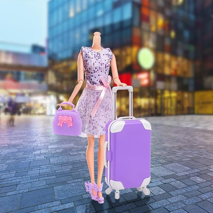 17 Pcs Doll Clothes and Accessories Suitcase Travel Set - Miniature Laptop Computer Tablet Phone, Suitcase,Backpack Bag,Clothes Set,Shoes,Telescope,Dollars,Omelette Toast Set for 11.5" Doll