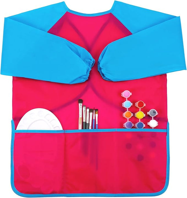 Zkptops Kid Art Smocks Waterproof Kids Painting Aprons Toddler Art Smock Kids Paint Smock with Long Sleeve 3 Roomy Pockets for Age 3-7 Years(Pink)
