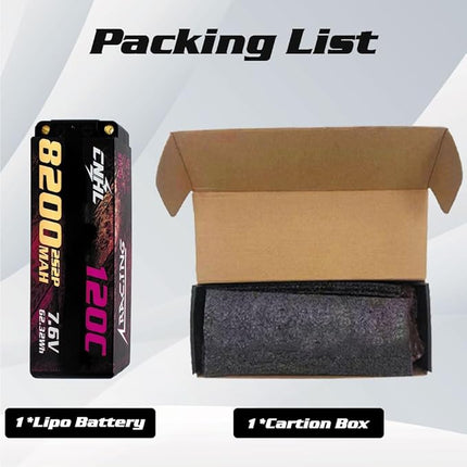 CNHL 2S Lipo Battery 8200mAh High Voltage 120C 7.6V Hard Case Lipo Battery with 5.0 Bullet-EC5 Plug for RC Car Truck Boat Crawler