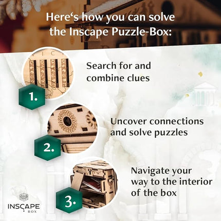INSCAPE Caesar´s Riches Puzzle Box - Cluebox - Wooden Escape Room in A Box for Adults - Mind Puzzles - Puzzle Boxes with Hidden Compartments - Birthday Gift Gadget for Men and Women