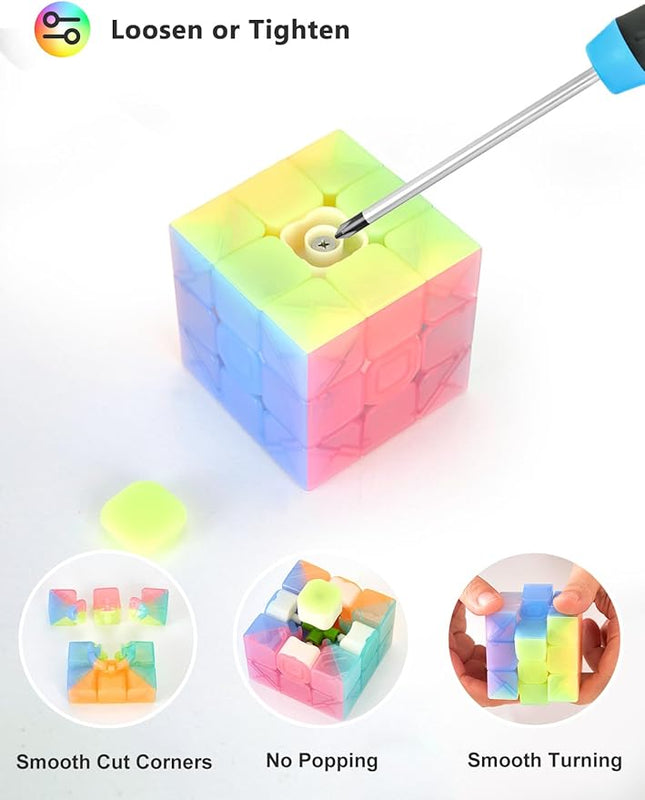 Vdealen Speed Cube Set, 2x2x2 3x3x3 Pyramid Magic Cube Set, Puzzle Cube Toys Birthday Party Christmas Stocking Stuffers Gift for Kids Teens Adults(Jelly Stickerless)