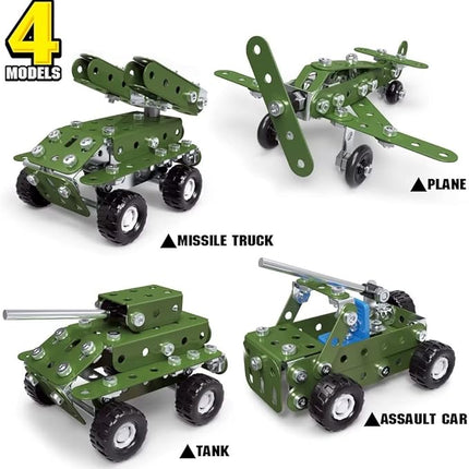 Metal Building Military Series Assembly Toys,Small Construction Set for Kids Ages 4-8, Military Toys for Boys Age 8-12,STEM Toy Gifts for Model Army Kit(166pcs No Motor)