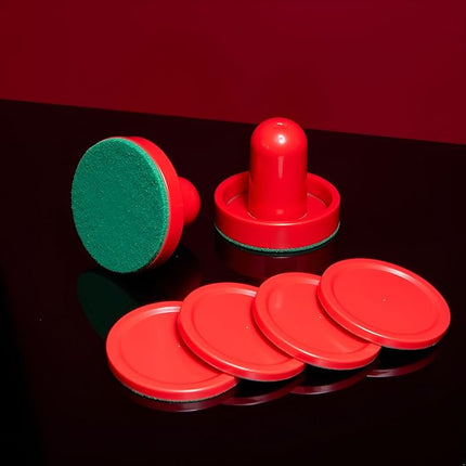 2 Pcs Red Air Hockey Pushers and Air Hockey Pucks Great Goal Handles Paddles Replacement Accessories for Game Tables, Air Hockey Tables and Equipment